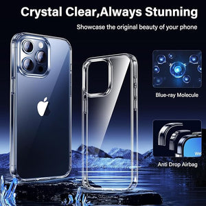 [5 in 1] UniqueMe Designed for iPhone 15 Pro Max Case [Not-Yellowing] with 2pcs Tempered Glass Screen Protector + 2pcs Camera Lens Protector, [Military Grade Protection] Shockproof, Anti-Scratch Kit-Clear