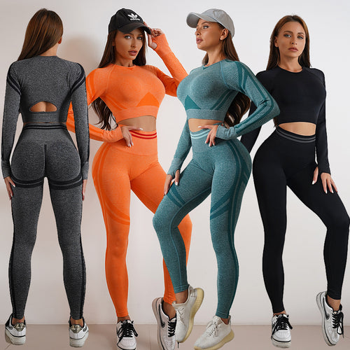 Seamless Yoga Pants Butt Lifting Fitness Leggings With Long Sleeve Workout Top