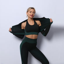 Load image into Gallery viewer, 3-Piece Seamless Crop Top Sports Bra And Sports Leggings Yoga Workout Set