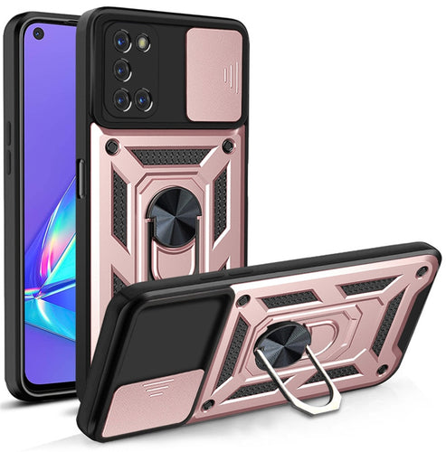 Shockproof Armor Magnetic Case For OPPO Phone With Ring Holder Kickstand And Sliding Camera Protection Cover