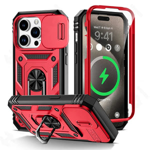 Military Grade Armor Protection Case For iPhone With Camera Slide Cover And Kickstand