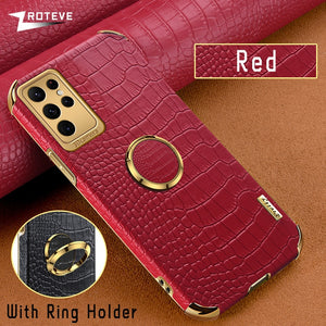 Crocodile Pattern Leather Case For Samsung Galaxy Note With Ring Holder Kickstand