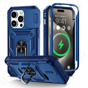 Military Grade Armor Protection Case For iPhone With Camera Slide Cover And Kickstand