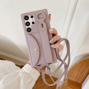 Leather Phone Case For Samsung Galaxy With Crossbody Strap