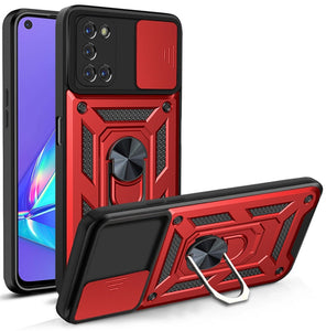 Shockproof Armor Magnetic Case For OPPO Phone With Ring Holder Kickstand And Sliding Camera Protection Cover