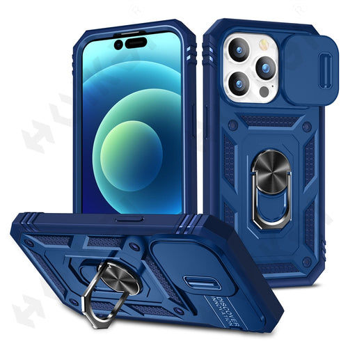 Full Body Rugged Design Shockproof Armor Case For iPhone With Protective Camera Cover And Kickstand Ring