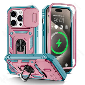 Military Grade Armor Protection Case For iPhone With Camera Slide Cover And Kickstand