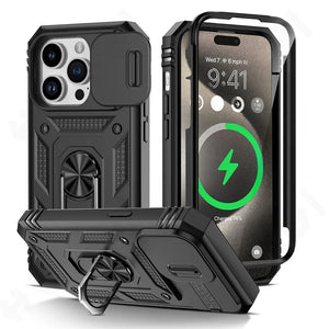 Military Grade Armor Protection Case For iPhone With Camera Slide Cover And Kickstand