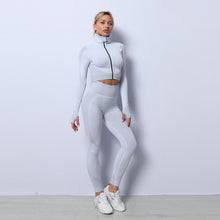 تحميل الصورة في عارض المعرض، 3-Piece Seamless Crop Top Sports Bra And Sports Leggings Yoga Workout Set