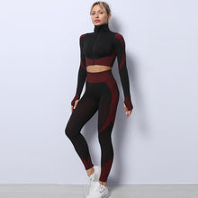 Load image into Gallery viewer, 3-Piece Seamless Crop Top Sports Bra And Sports Leggings Yoga Workout Set