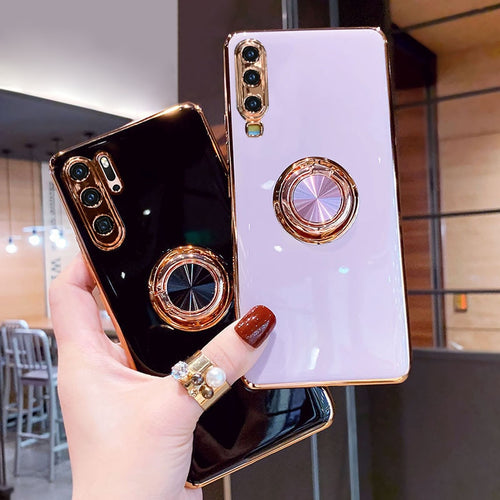 Luxury Plating Silicone Phone Case For Huawei With Ring Holder