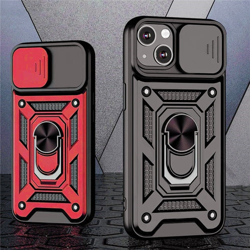 Shockproof Armor Magnetic Case For iPhone With Ring Holder Kickstand And Camera Protection Cover